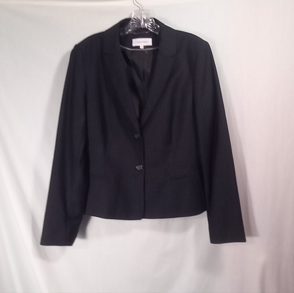 Calvin Klein Black Gray Pinstripes Double Breast Blazer Size 14
